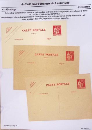 Gros classeur blanc de bureau contenant une collection spécialisée d'entiers postaux au type Paix 40c violet, 50c rouge, 55c violet, 65c Outremer, 90c