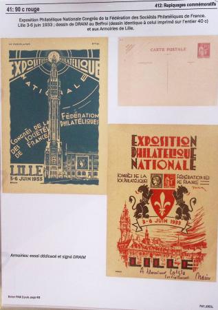Gros classeur blanc de bureau contenant une collection spécialisée d'entiers postaux au type Paix 40c violet, 50c rouge, 55c violet, 65c Outremer, 90c