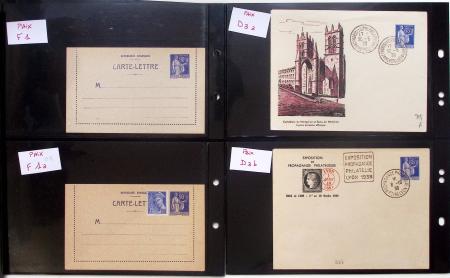 Gros classeur blanc de bureau contenant une collection spécialisée d'entiers postaux au type Paix 40c violet, 50c rouge, 55c violet, 65c Outremer, 90c