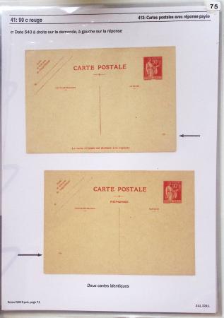 Gros classeur blanc de bureau contenant une collection spécialisée d'entiers postaux au type Paix 40c violet, 50c rouge, 55c violet, 65c Outremer, 90c