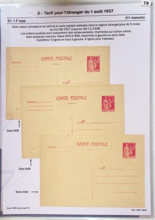Gros classeur blanc de bureau contenant une collection spécialisée d'entiers postaux au type Paix 40c violet, 50c rouge, 55c violet, 65c Outremer, 90c