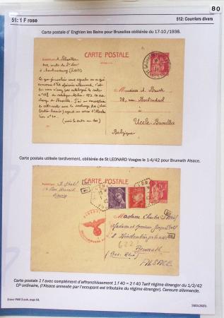 Gros classeur blanc de bureau contenant une collection spécialisée d'entiers postaux au type Paix 40c violet, 50c rouge, 55c violet, 65c Outremer, 90c