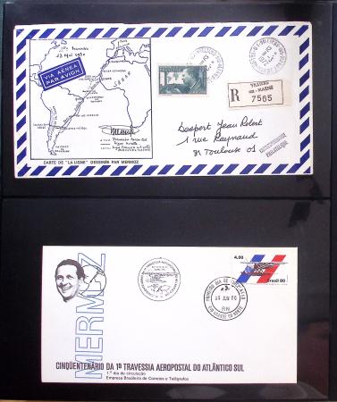 Album Safe vert contenant 20 plis Zeppelin ou thème Zeppelin + 172 plis ligne Mermoz et conquête de l'Atlantique sud ainsi que ligne Dagnaux (Afrique)