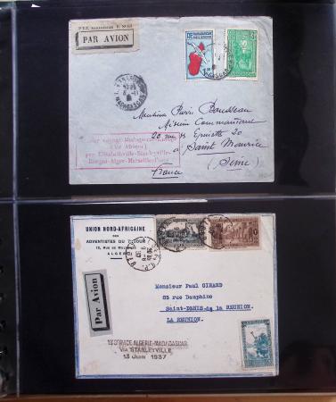 Album Safe vert contenant 20 plis Zeppelin ou thème Zeppelin + 172 plis ligne Mermoz et conquête de l'Atlantique sud ainsi que ligne Dagnaux (Afrique)