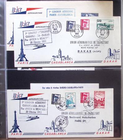 Album Safe vert contenant 20 plis Zeppelin ou thème Zeppelin + 172 plis ligne Mermoz et conquête de l'Atlantique sud ainsi que ligne Dagnaux (Afrique)