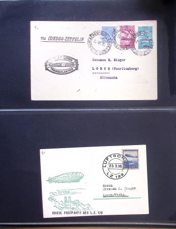 Album Safe vert contenant 20 plis Zeppelin ou thème Zeppelin + 172 plis ligne Mermoz et conquête de l'Atlantique sud ainsi que ligne Dagnaux (Afrique)
