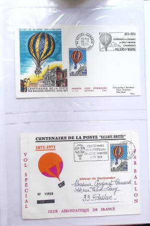 Album bistre d'aérophilatélie : 62 plis d'Europe dont France et Suisse, postale de nuit, à noter une carte souple avion et ballon Belgica Paris-Varsovie