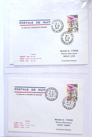 Album bistre d'aérophilatélie : 62 plis d'Europe dont France et Suisse, postale de nuit, à noter une carte souple avion et ballon Belgica Paris-Varsovie