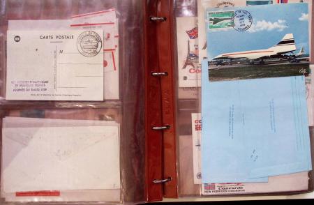 Album brun de 141 plis : premiers vols Caravelle (1957 - 1969) et Concorde (Français et Anglais) + divers dont quelques Airbus