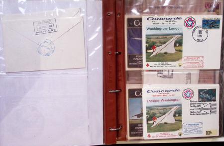 Album brun de 141 plis : premiers vols Caravelle (1957 - 1969) et Concorde (Français et Anglais) + divers dont quelques Airbus