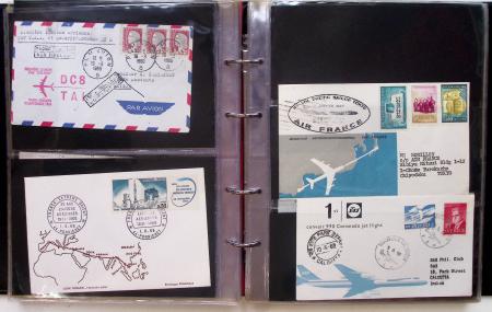 Album brun-rouge de 107 premiers vols vers l'Asie (1929 - 1973 dont 5.1.1934 courrier rapide de l'Emeraude 5.1.1934) dont nombreux Air France