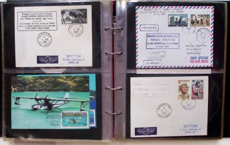 Album brun-rouge de 107 premiers vols vers l'Asie (1929 - 1973 dont 5.1.1934 courrier rapide de l'Emeraude 5.1.1934) dont nombreux Air France