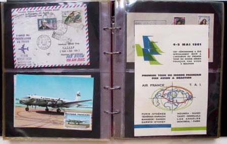 Album brun-rouge de 107 premiers vols vers l'Asie (1929 - 1973 dont 5.1.1934 courrier rapide de l'Emeraude 5.1.1934) dont nombreux Air France
