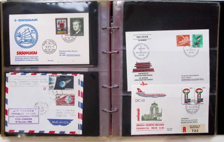Album brun-rouge de 107 premiers vols vers l'Asie (1929 - 1973 dont 5.1.1934 courrier rapide de l'Emeraude 5.1.1934) dont nombreux Air France