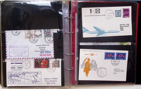 Album brun-rouge de 107 premiers vols vers l'Asie (1929 - 1973 dont 5.1.1934 courrier rapide de l'Emeraude 5.1.1934) dont nombreux Air France
