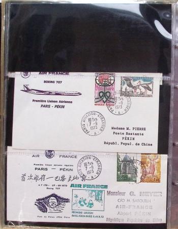 Album brun-rouge de 107 premiers vols vers l'Asie (1929 - 1973 dont 5.1.1934 courrier rapide de l'Emeraude 5.1.1934) dont nombreux Air France