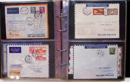 Album brun-rouge de 107 premiers vols vers l'Asie (1929 - 1973 dont 5.1.1934 courrier rapide de l'Emeraude 5.1.1934) dont nombreux Air France