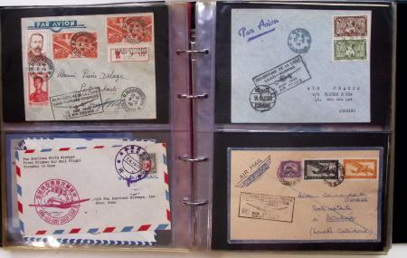 Album brun-rouge de 107 premiers vols vers l'Asie (1929 - 1973 dont 5.1.1934 courrier rapide de l'Emeraude 5.1.1934) dont nombreux Air France