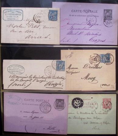 Album Safe bleu foncé : 103 plis de Douai : marques postales dont Ancien Régime, MP à numéros, lettres classiques dont n°3 obl. Grille + T15 Douai (1849)