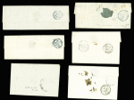 Oise : 43 plis de Noailles : MP à numéros , T12, n°3 obl. Grille + T15 "Noailles de l'Oise" (3 fev 49), lettres taxées dont taxe n°2 obl. T15 (oct 1859)