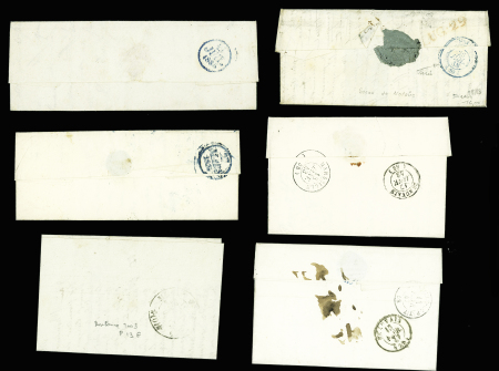 Oise : 43 plis de Noailles : MP à numéros , T12, n°3 obl. Grille + T15 "Noailles de l'Oise" (3 fev 49), lettres taxées dont taxe n°2 obl. T15 (oct 1859)
