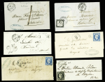 Oise : 43 plis de Noailles : MP à numéros , T12, n°3 obl. Grille + T15 "Noailles de l'Oise" (3 fev 49), lettres taxées dont taxe n°2 obl. T15 (oct 1859)