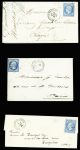 Oise : 43 plis de Noailles : MP à numéros , T12, n°3 obl. Grille + T15 "Noailles de l'Oise" (3 fev 49), lettres taxées dont taxe n°2 obl. T15 (oct 1859)