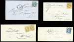 Oise : 43 plis de Noailles : MP à numéros , T12, n°3 obl. Grille + T15 "Noailles de l'Oise" (3 fev 49), lettres taxées dont taxe n°2 obl. T15 (oct 1859)