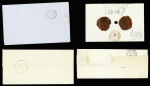 Oise : 43 plis de Noailles : MP à numéros , T12, n°3 obl. Grille + T15 "Noailles de l'Oise" (3 fev 49), lettres taxées dont taxe n°2 obl. T15 (oct 1859)