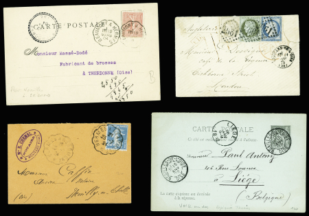 Oise : 43 plis de Noailles : MP à numéros , T12, n°3 obl. Grille + T15 "Noailles de l'Oise" (3 fev 49), lettres taxées dont taxe n°2 obl. T15 (oct 1859)