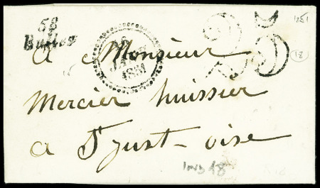 OISE Cursive "58 Bulles" + dateur "B" (1851) + taxe