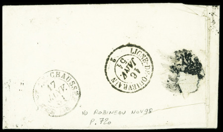 OISE Cursive "58 Bulles" + dateur "B" (1851) + taxe