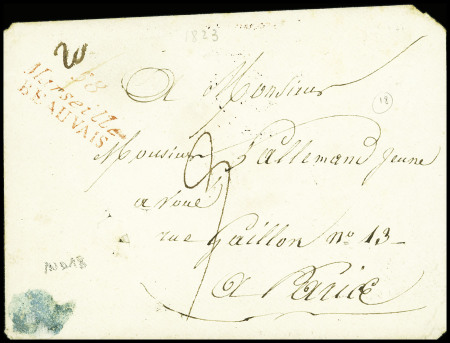 Double cursive rouge "58 Marseille Beauvais" (1823), ind 18. TB