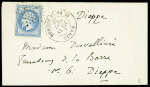 N°29 obl. Étoile 1 + CAD "Paris Pl. de la Bourse" (28 sept 70) pour Dieppe avec arrivée 14 oct