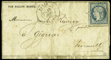 N°37 obl. GC 445 + CAD "Paris Bercy" (16 nov 70) sur Gazette des Absents n°7 pour Gignac (Hérault) avec arrivée 28 nov (Le Général Uhrich). TB