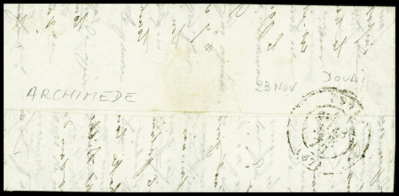 N°29 obl. Étoile 35 + CAD "Paris Ministère des Finances" (19 nov 70) sur lettre pour Douai, arrivée 23 nov 'L'Archimède). TB