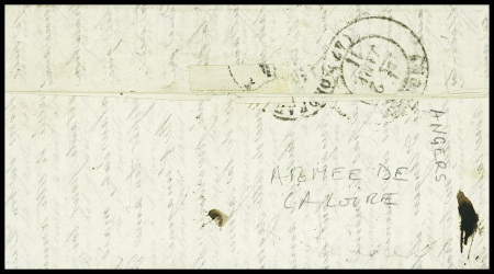 N°37 obl. Étoile 15 + CAD "Paris R. Bonaparte" (30 dec 70) sur ballon monté pour Angers réexpédié à Bordeaux (arrivée 2 janv 71) (L'Armée de la Loire)
