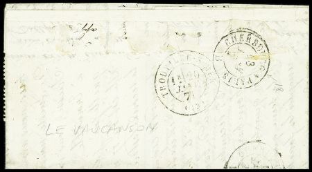 N°37 obl. Étoile 24 + CAD "Paris R. de Cléry" (14 janv 71) sur ballon monté pour Trouville (Calvados) avec arrivée 20 janv (Le Vaucanson). TB