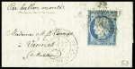 N°37 obl. Étoile 20 + CAD "Paris R. St DOMque St Gn 53" (23 janv 71) sur ballon monté pour Vannes (Morbihan) avec arrivée 31 janv (Le Torricelli). TB