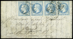 N°29, bande de 4 obl. GC 2145 (Lyon) sur lettre (1 timbre manque). TB