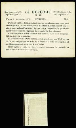 Carte journal La Dépêche n°34 - 1 dec 70 + petit pigeongramme sur papier (dépêches privées n°41). TB