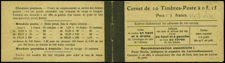 Carnet n°130C 5, 15c vert-olive, TB. Cote 875€