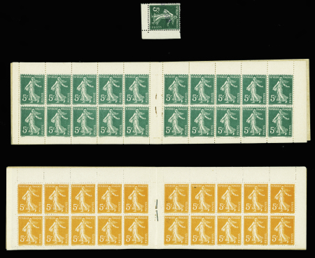 ++ 2 carnets à plat : n°137C3 et 158C2, est joint un timbre n°137 type IIA avec surcharge "Annulé" en violet. TB. Cote 525€