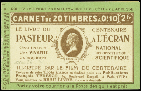 ++ Carnet n°159 CA1, couverture Pasteur à l'écran (S28) avec surcharge "Annulé". TB. Cote 2500€