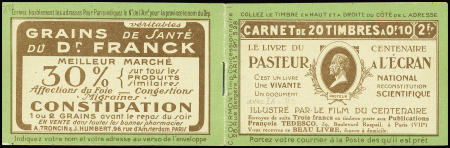 ++ Carnet n°159 CA1, couverture Pasteur à l'écran (S28) avec surcharge "Annulé". TB. Cote 2500€