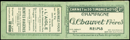 ++ Carnet n°159C3 (S26) couverture Champagne Chauvet frères. TB. Cote 360€