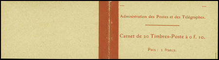 ++ Carnet n°138C1, 10c rouge prix 2 francs (sans l'agrafe). TB. Cote 360€