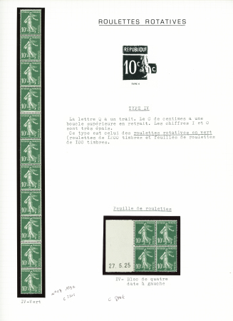 ++ N°159, 10c vert, roulette n°17, bande verticale de 11 et bloc de 4 avec date à gauche 27/5/25. TB. Cote 1020€