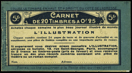 ++ Carnet n°140 C5, 25c bleu (S.10), TB. Cote 3300€