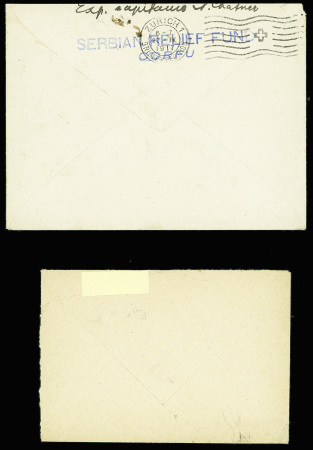 2 lettres AFF n°140 obl. CAD anglais "Field post office SW1" (1918) et CAD serbe (1917) + griffe "postes serbes". TB